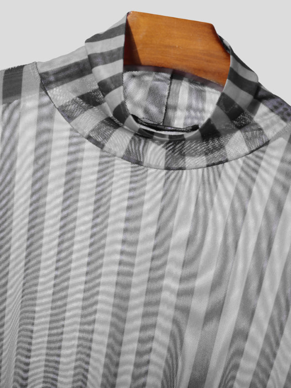 Men's Sheer Striped Cropped Two Pieces Outfit SKUL25950