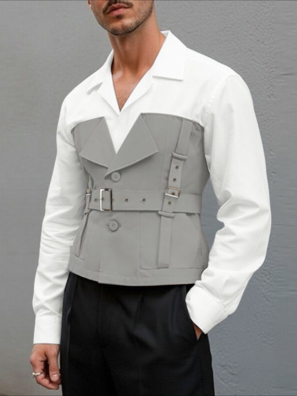 Men's Color Block Long Sleeve Shirt SKUL42551