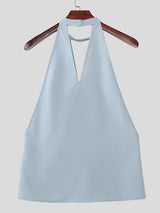 Men's Solid Color Halter Casual Sleeveless Shirt SKUL46164