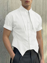 Men's Extra-Long Pointed Collar Asymmetrical Cropped Short Sleeve Shirt SKUL61699