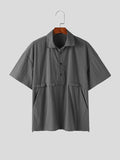 Mens Solid Loose Casual Short Sleeve Shirt SKUK51174