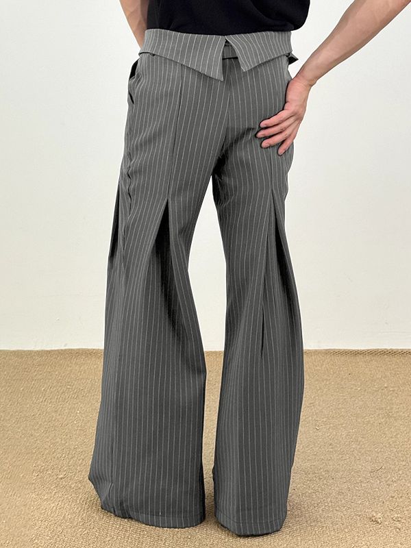 Men's Striped Embroidered Wide Leg High Waist Pant SKUL31995