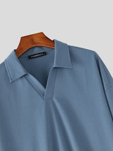 Men's Elevated Smart-Casual V-Neck Polo Two Pieces Outfit SKUL78151