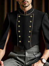 Men's Royal Vintage Stage Performance Double-Breasted Gold Piping Slit Cape Jacket SKUL81173