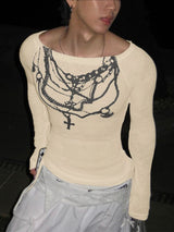 Men's Chain Print Long Sleeve T-Shirt SKUL35055