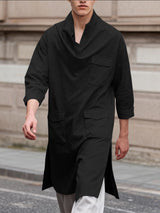 Men's 3D Pocket Draped Neck 3/4 Length Sleeve Shirt SKUL53234