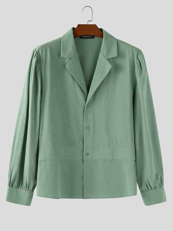 Men's Solid Color Cotton Linen Long Sleeve Shirt SKUL28105