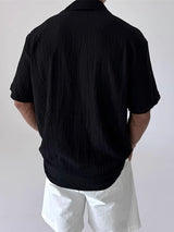 Mens Solid Color Draped Loose Short-Sleeve Shirt SKUL04451