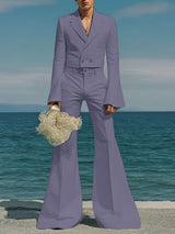 Men's Solid Color Flared Sleeve Casual Two Pieces Outfit SKUL36587