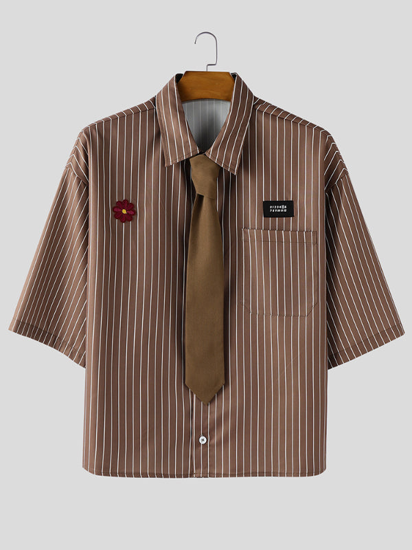 Men's Striped Floral Casual Short Sleeve Shirt SKUL29603