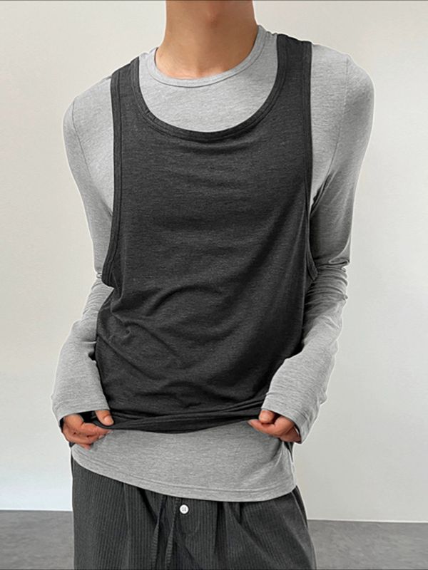 Men's Faux Two Piece Design Long Sleeve T-Shirt SKUL44943
