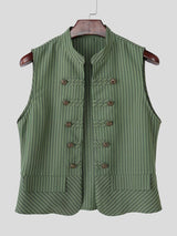Men's Military Pinstripe Mandarin Collar Double-Breasted Waistcoat SKUL57694