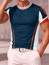 Men's Retro Athletic Color-Block V-Taper Muscle Fit T-shirt SKUL76700