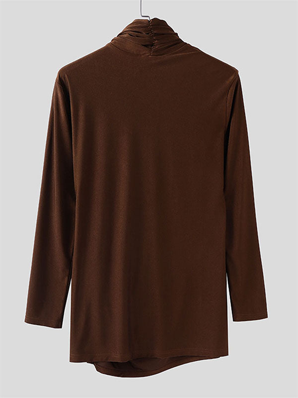 Men's Metal Button High Neck Long Sleeve T Shirt SKUL37662