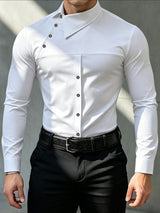 Men's Early Autumn Urban Casual Diagonal Placket Long Sleeve Lapel Collar Shirt SKUL81148
