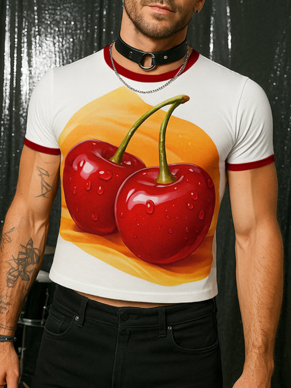 Men's Fruit Print Color Block Short Sleeve T-Shirt SKUL18881