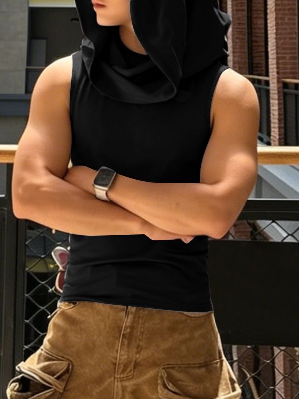 Men's Avant-Garde Streetwear Ninja Hooded Slim Fit Sleeveless Muscle Tank SKUL66021