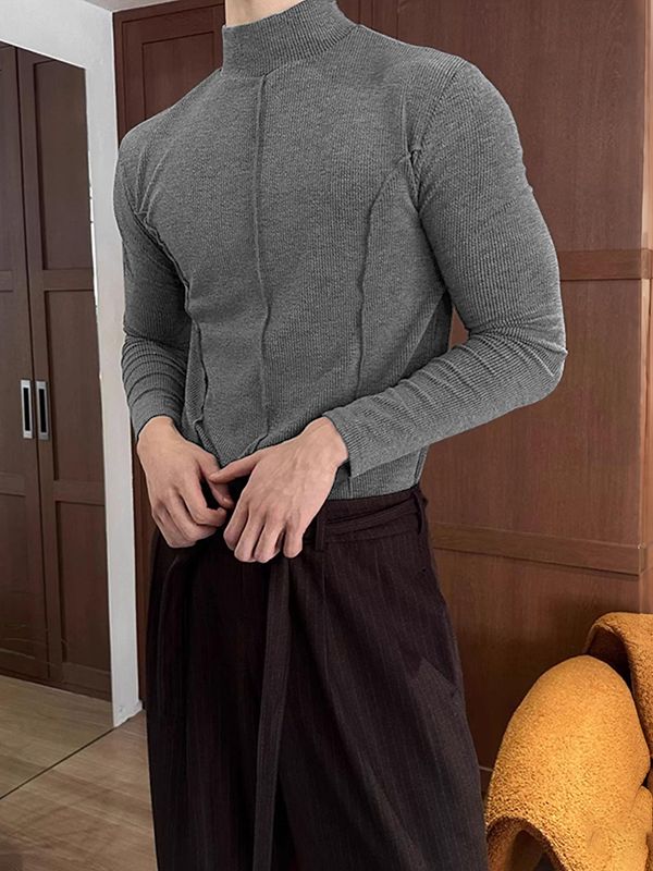Men's Cut Line Mock Neck Knit Long Sleeve T-shirt SKUL42826