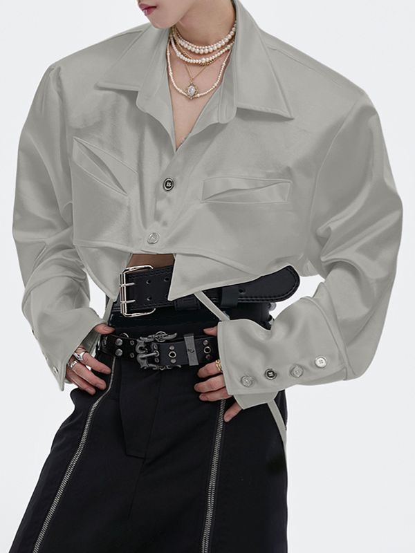Men's Deconstructed Cropped Long Sleeve Shirt SKUL37872