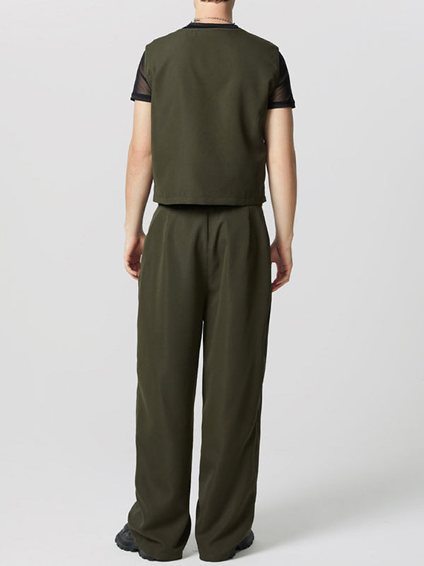 Mens Solid Color Asymmetric Design Two Pieces Outfit SKUK92697