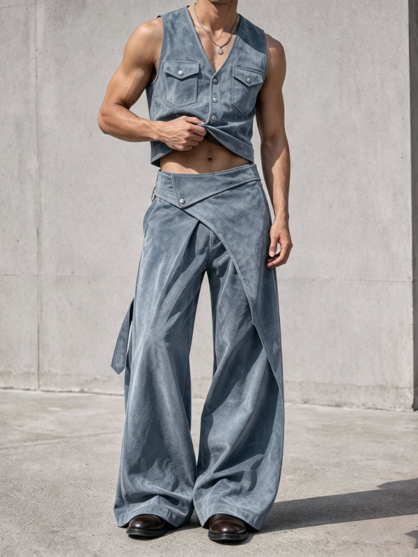 Men's Avant-Garde Faux Suede Cropped Two Pieces Outfit SKUL78315