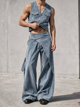 Men's Avant-Garde Faux Suede Cropped Two Pieces Outfit SKUL78315