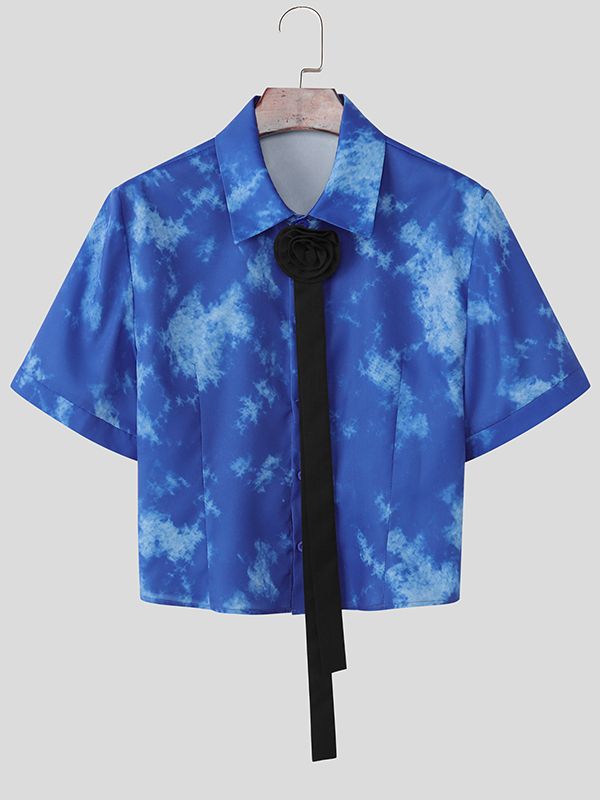Men's Tie-Dye 3D Floral Design Short Sleeve Shirt SKUL55613