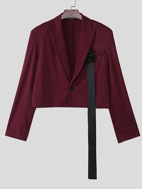 Men's 3D Floral Embellished Cropped Long Sleeve Blazer SKUL45389