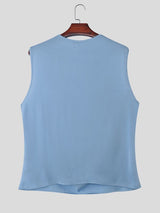 Men's High-End Party Asymmetrical Draped Cowl Neck Ring Shoulder Tank SKUL73687