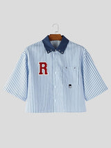 Men's Striped Color Block Collar Short Sleeve Shirt SKUL54733