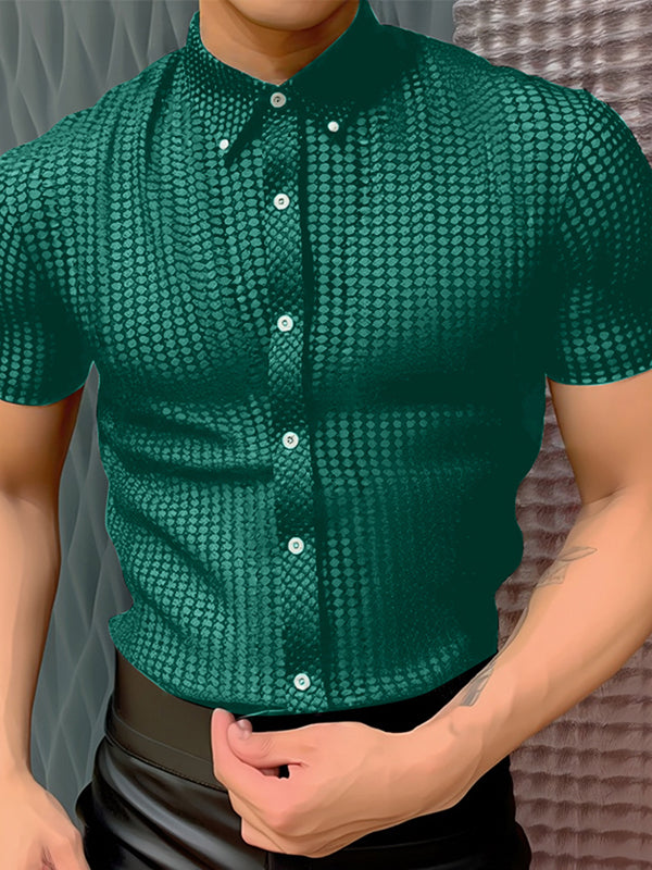 Mens Textured Fitted Short-Sleeve Shirt SKUL02075