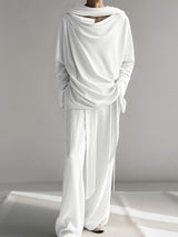 Men's Solid Color Ribbon Cowl Neck Two Pieces Outfit SKUL41313