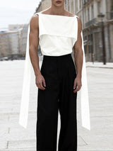 Men's Solid Color Ribbon Flap Off Shoulder Tank SKUL42647