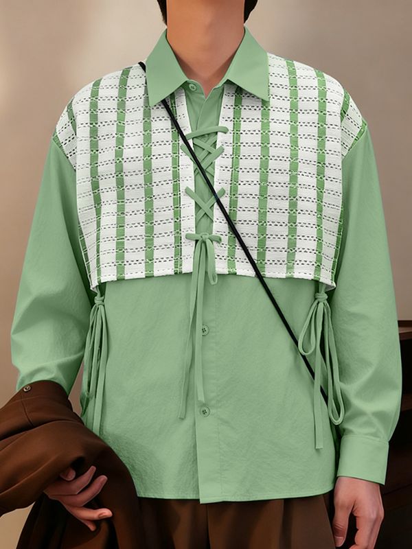 Men's Striped Lace Print Long Sleeve Shirt SKUL40708