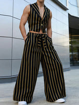 Men's Luxury Vertical Stripe Cropped Two Pieces Outfit SKUL61696