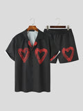 Mens Heart Print Casual Two Pieces Outfits SKUK13128