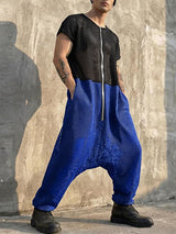 Men's Avant-Garde Two-Tone Mesh Drop-Crotch Zipper Jumpsuit SKUL56630