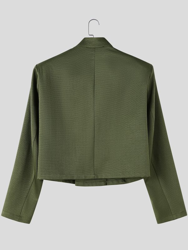 Men's Avant-Garde Retro Military Double-Breasted Gold Button Long Sleeve Stand Collar Cropped Jacket SKUL82410