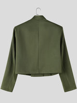 Men's Avant-Garde Retro Military Double-Breasted Gold Button Long Sleeve Stand Collar Cropped Jacket SKUL82410