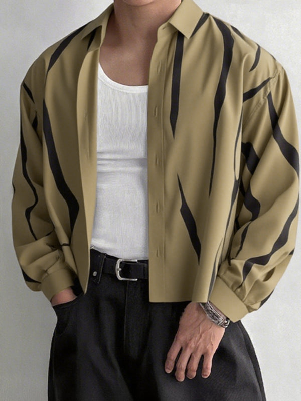 Men's Irregular Stripe Print Long Sleeve Shirt SKUL27285