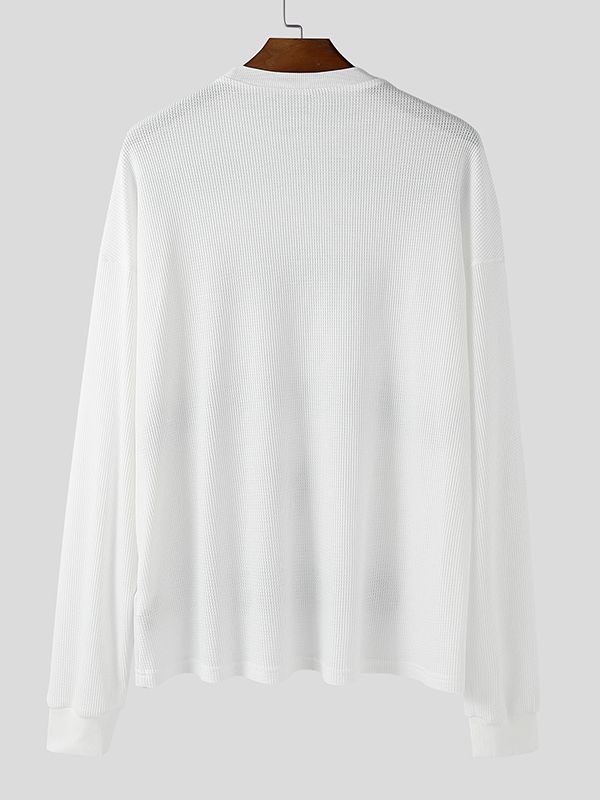 Men's Letter Print Textured Knit Long Sleeve T-shirt SKUL41207