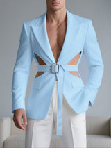 Men's Solid Hollow Out Waist Long Sleeve Casual Blazer SKUL28103