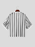Mens Striped V-Neck Chiffon Half Sleeve Shirt SKUK47000