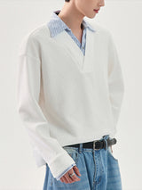 Men's Stripe Contrast Collar Long Sleeve Shirt SKUL29545