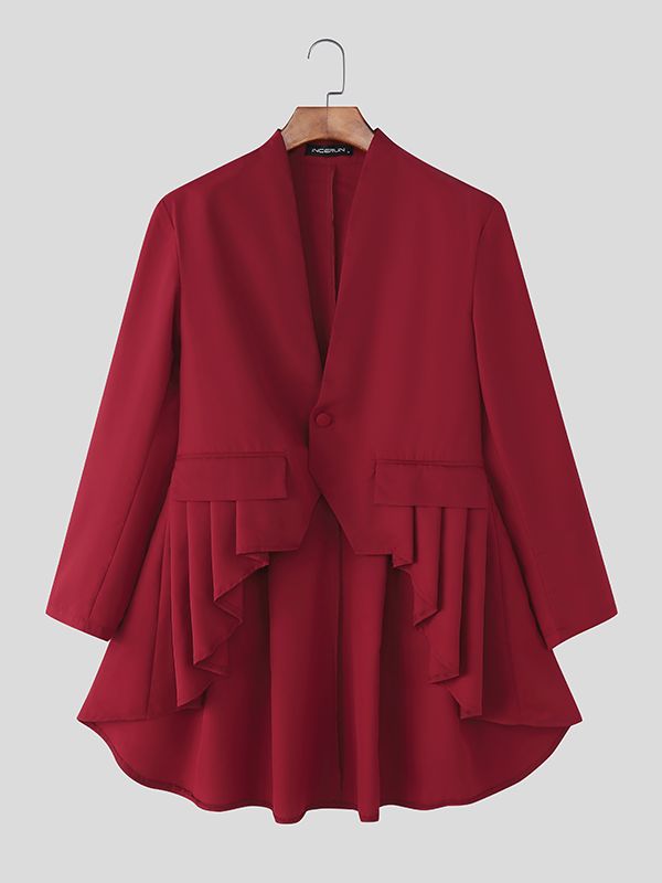 Men's Ruffled Patchwork Casual Long Sleeve Blazer SKUL38934