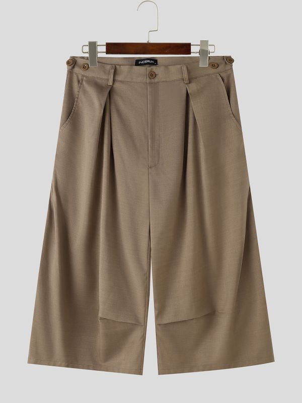 Men's Avant-Garde Zen-Style Architectural Pleated Wide-Leg Cropped Pant SKUL65174