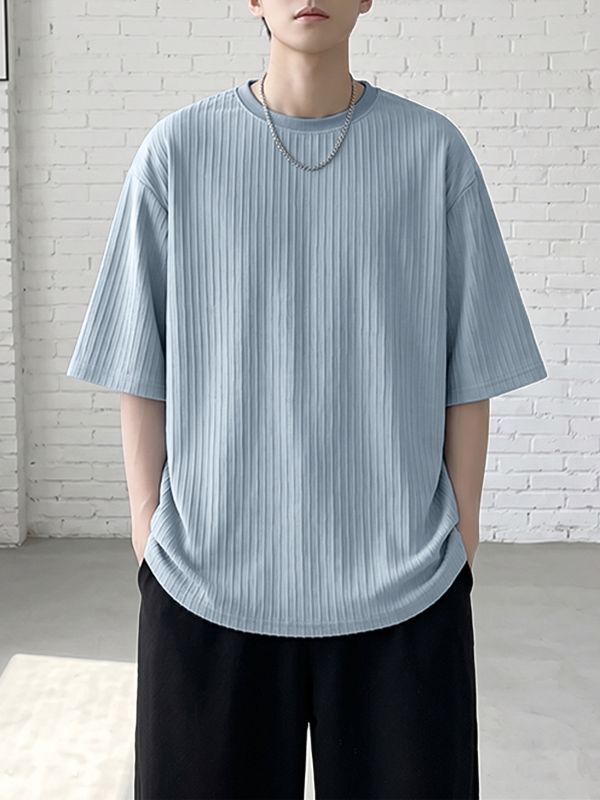 Men's Japanese Harajuku Crinkle Textured Crewneck Short Sleeve T-shirt SKUL70576