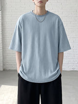 Men's Japanese Harajuku Crinkle Textured Crewneck Short Sleeve T-shirt SKUL70576