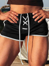 Men's Retro Gym Fitness Lace-Up Contrast Binding Extra Short Track Short SKUL67093