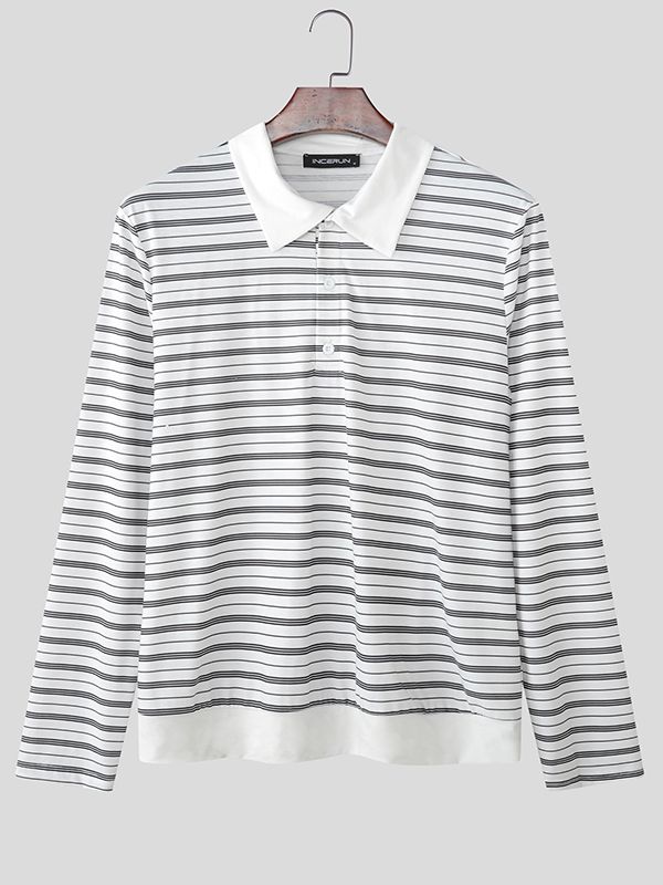 Men's Striped Turn Down Collar Long Sleeve Shirt SKUL50887
